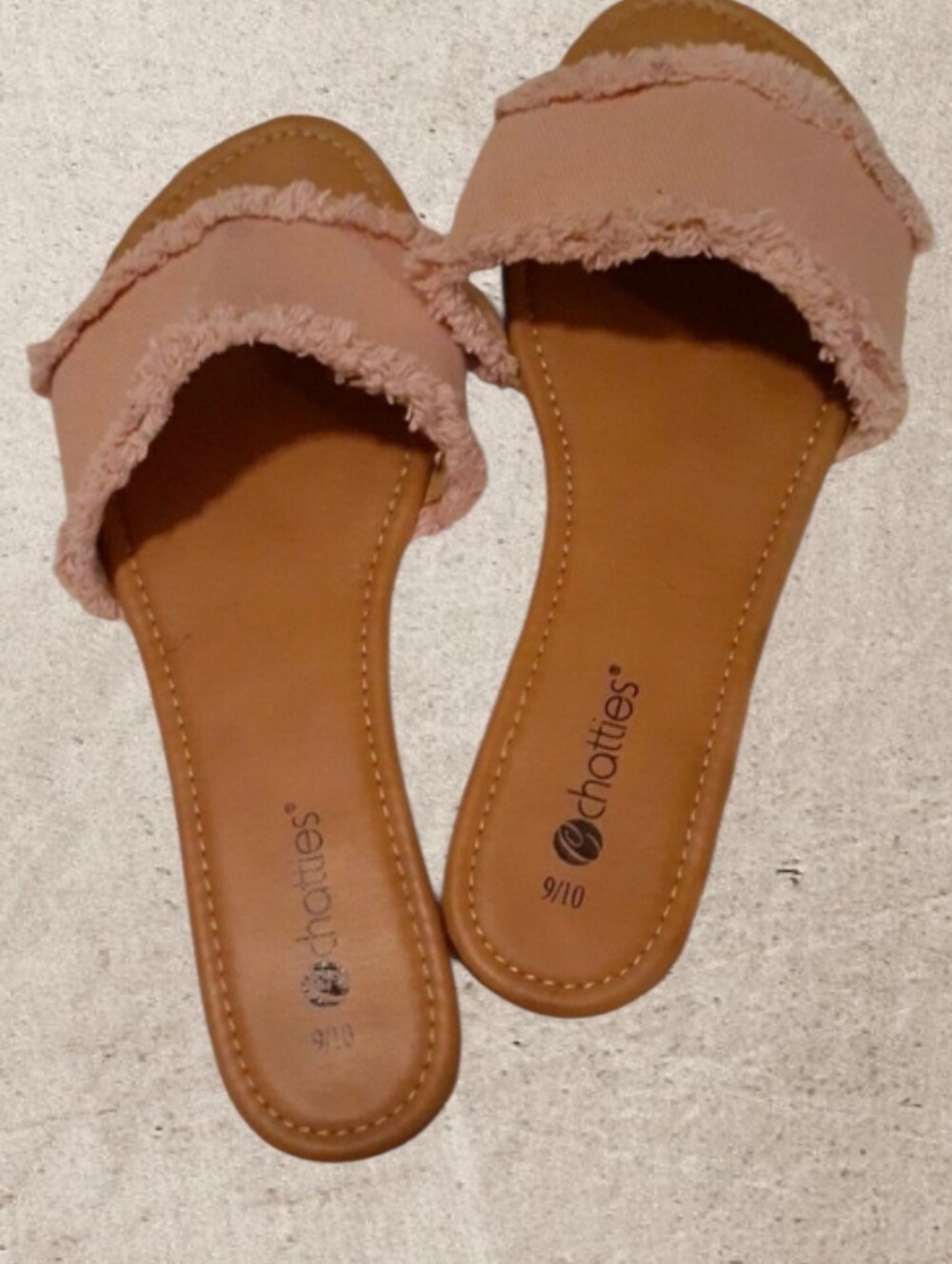 Pink Denim Slides/Sandals with Frayed Edges size 9/10 (listing as 9.5)